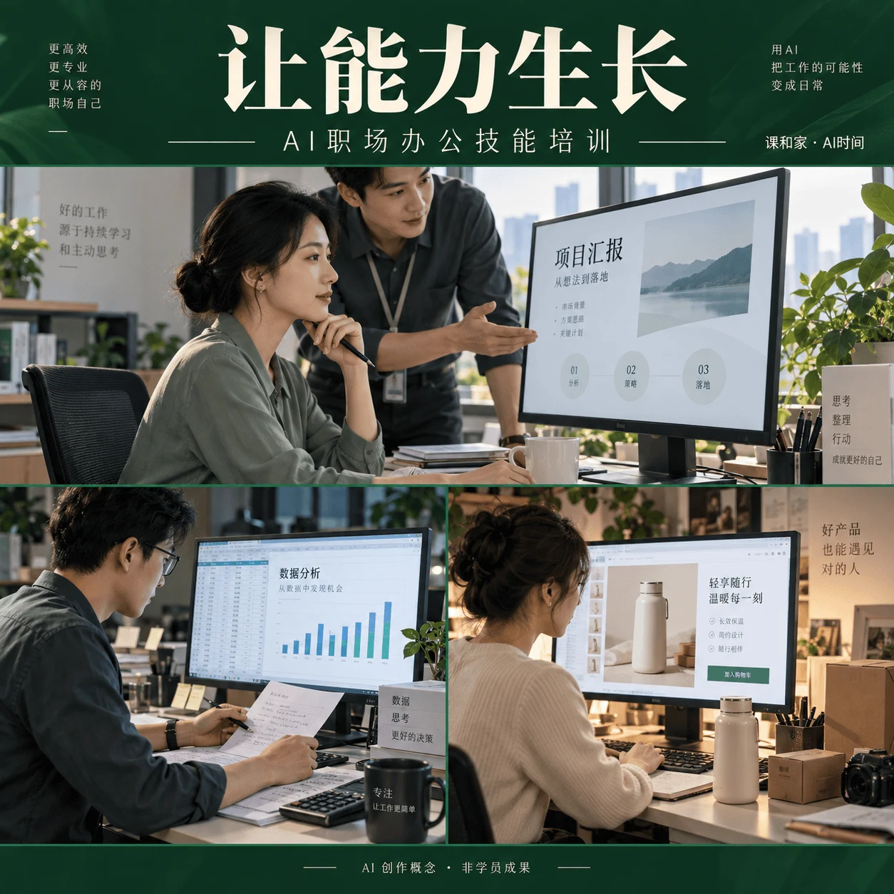 让能力生长：汇报材料、数据分析与电商运营概念图